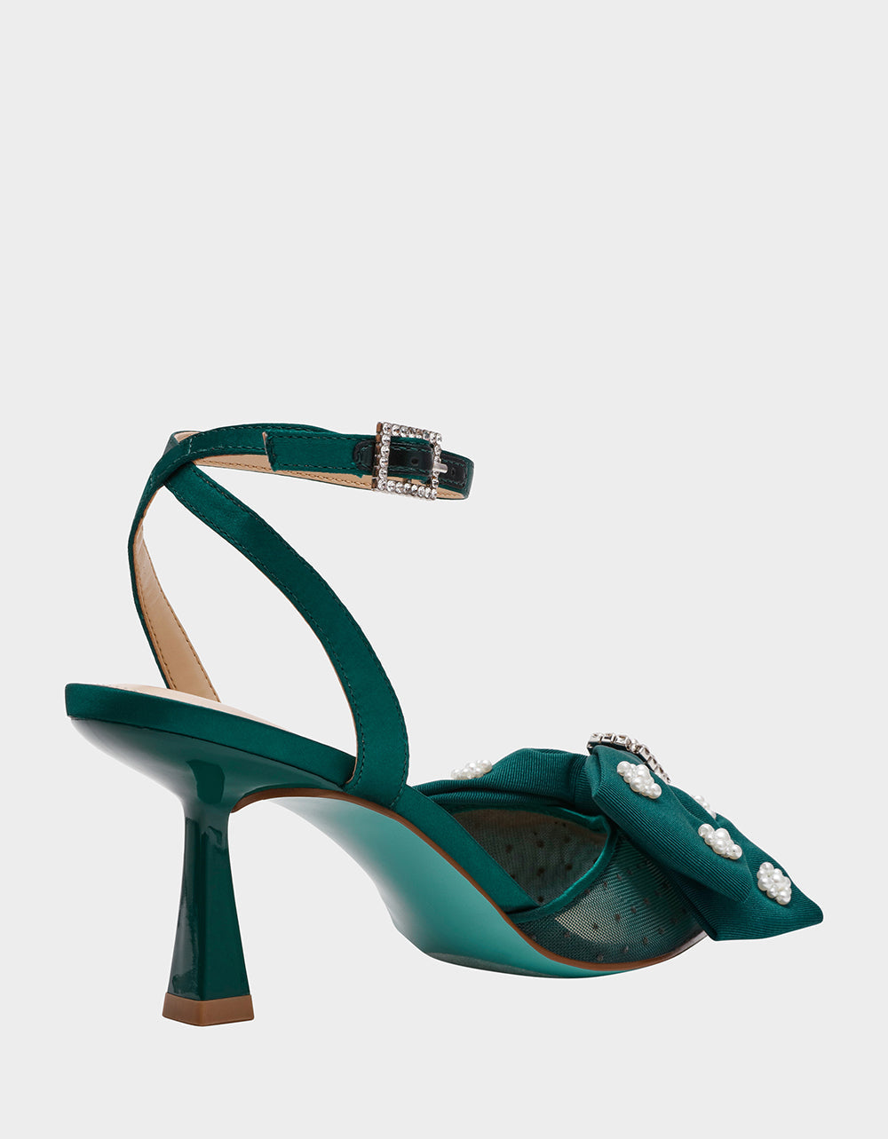 MARK EMERALD Pointed-Toe Mesh Pump Rhinestone Bow Women's Heel