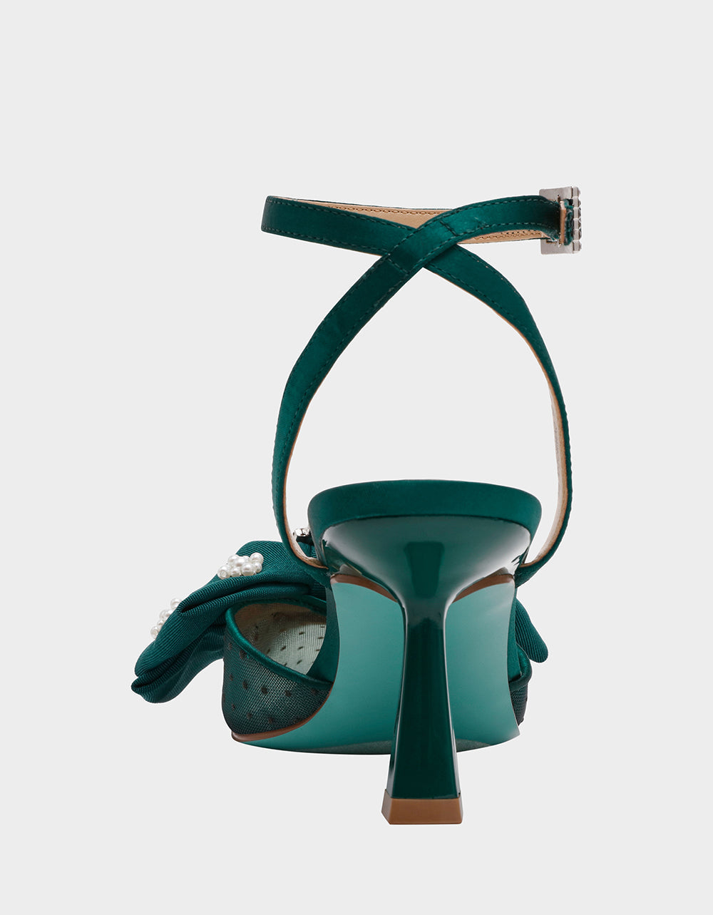 MARK EMERALD Pointed-Toe Mesh Pump Rhinestone Bow Women's Heel