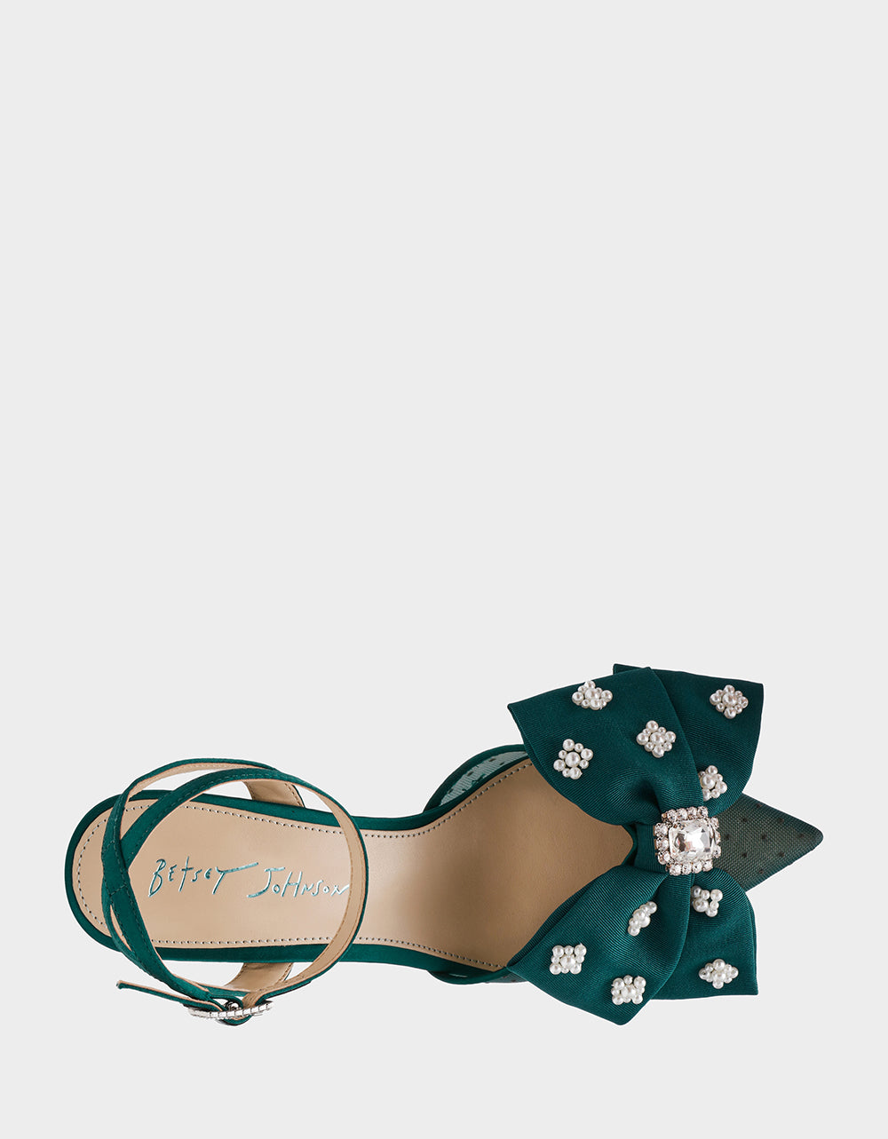 MARK EMERALD Pointed-Toe Mesh Pump Rhinestone Bow Women's Heel