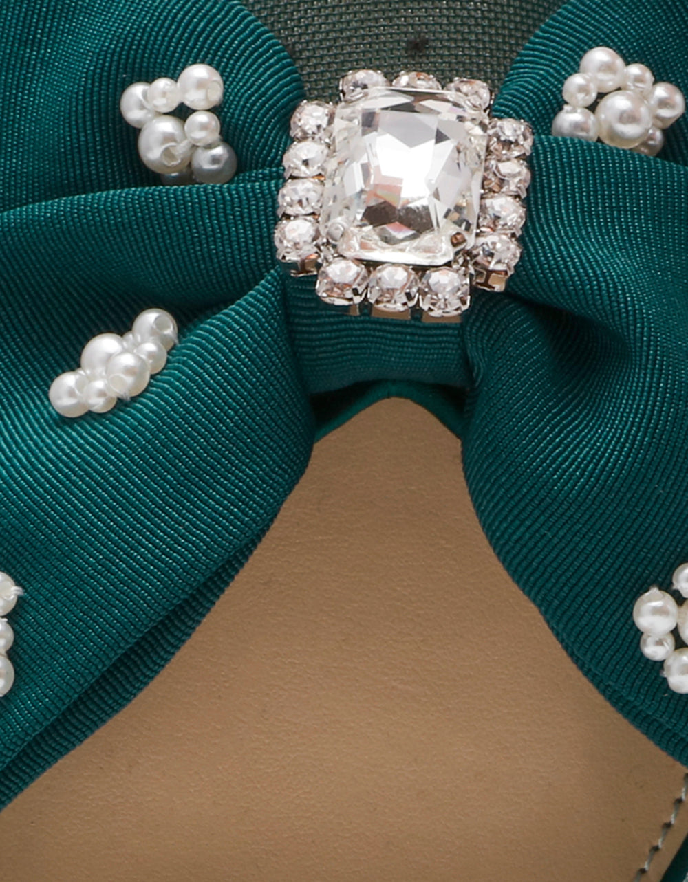 MARK EMERALD Pointed-Toe Mesh Pump Rhinestone Bow Women's Heel