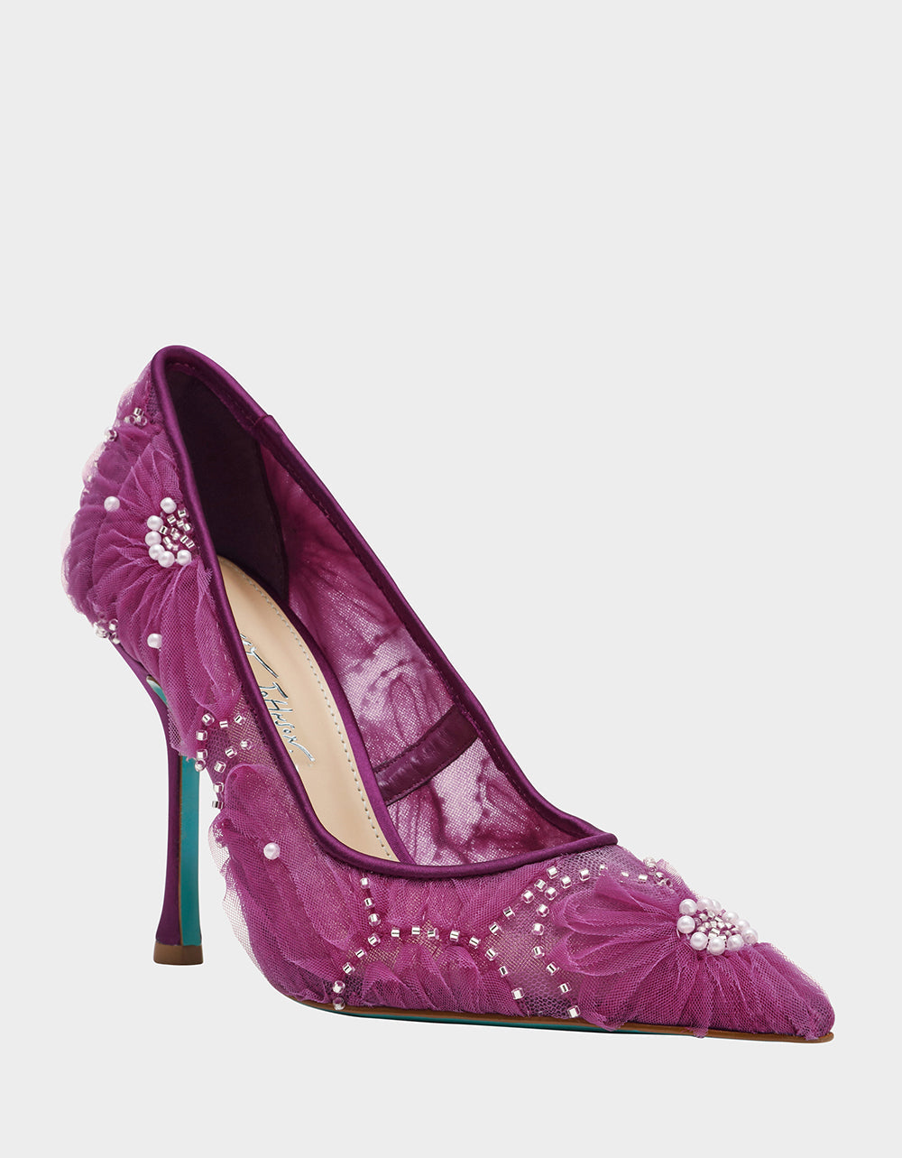 ROXIE OXBLOOD Pointed-Toe Mesh Stiletto Pump Women's Heel