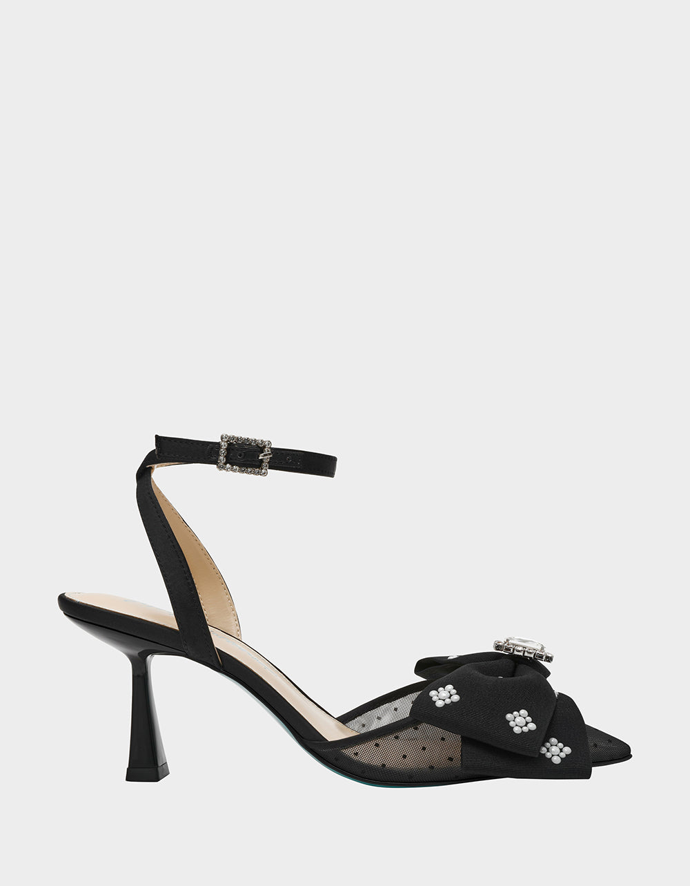 MARK BLACK Pointed-Toe Mesh Pump Rhinestone Bow Women's Heel