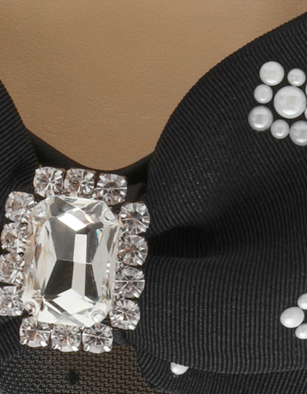 MARK BLACK Pointed-Toe Mesh Pump Rhinestone Bow Women's Heel