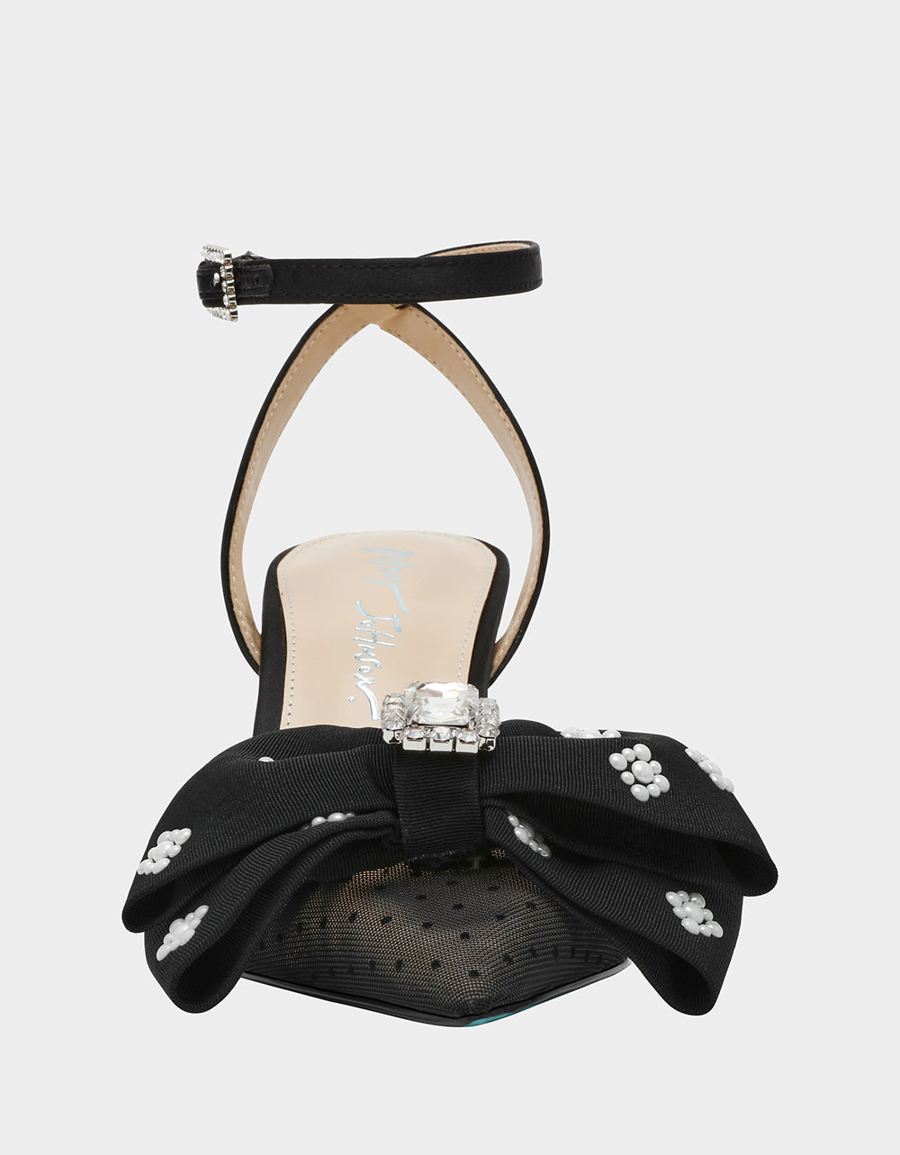 MARK BLACK Pointed-Toe Mesh Pump Rhinestone Bow Women's Heel