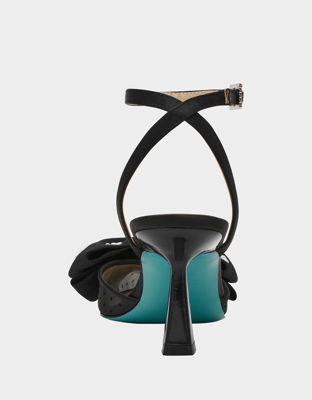 MARK BLACK Pointed-Toe Mesh Pump Rhinestone Bow Women's Heel