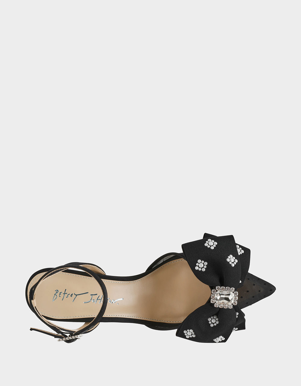 MARK BLACK Pointed-Toe Mesh Pump Rhinestone Bow Women's Heel