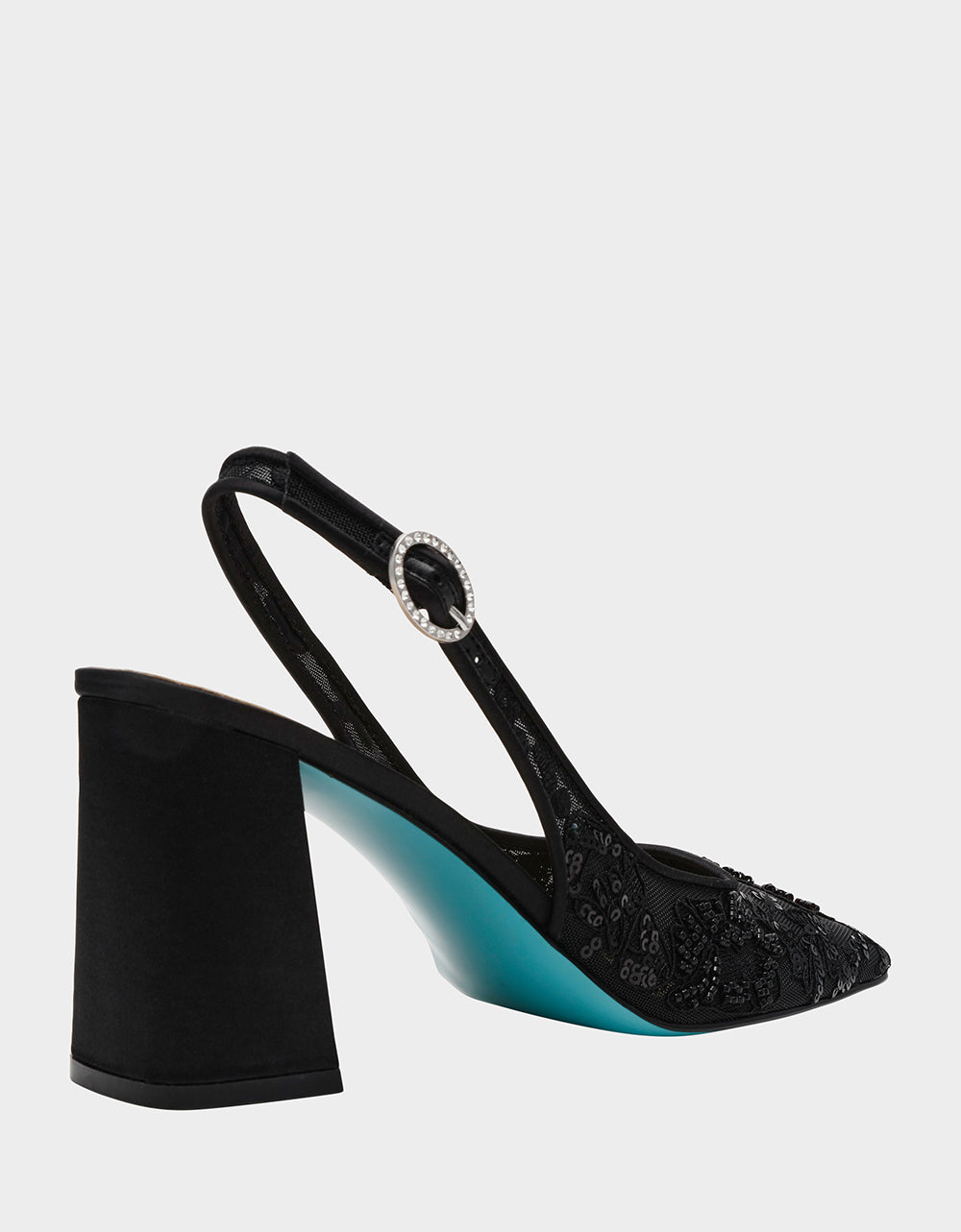 NINAH BLACK Square-Toe Slingback Mesh Block Heels