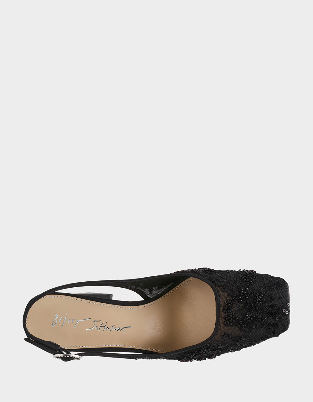 NINAH BLACK Square-Toe Slingback Mesh Block Heels