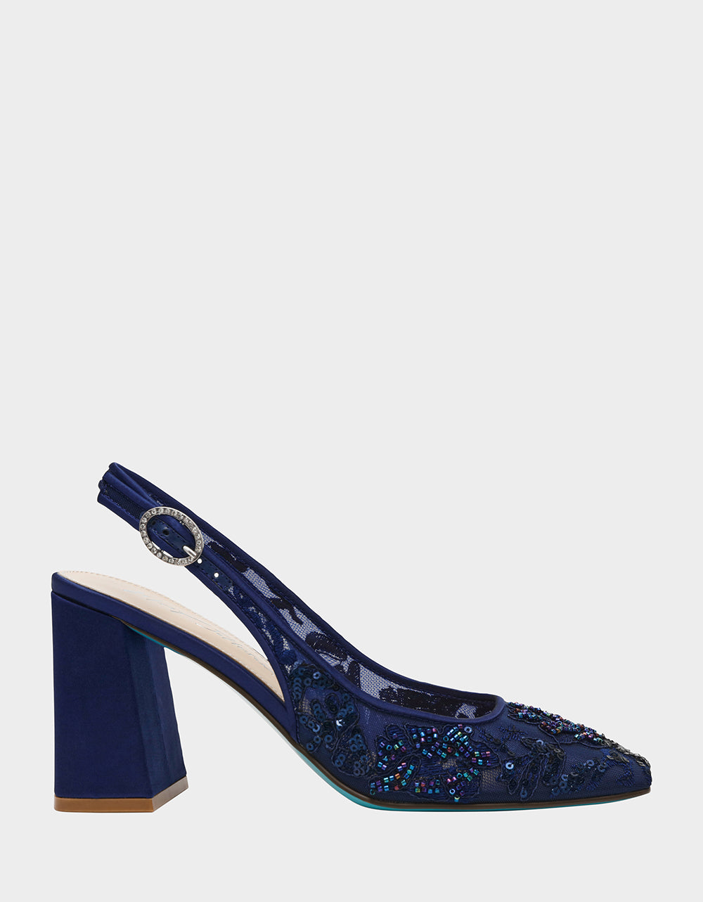 NINAH NAVY Square-Toe Slingback Mesh Block Heels