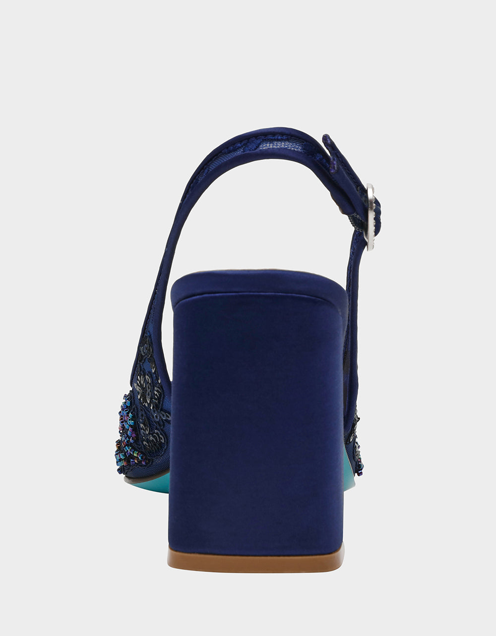NINAH NAVY Square-Toe Slingback Mesh Block Heels