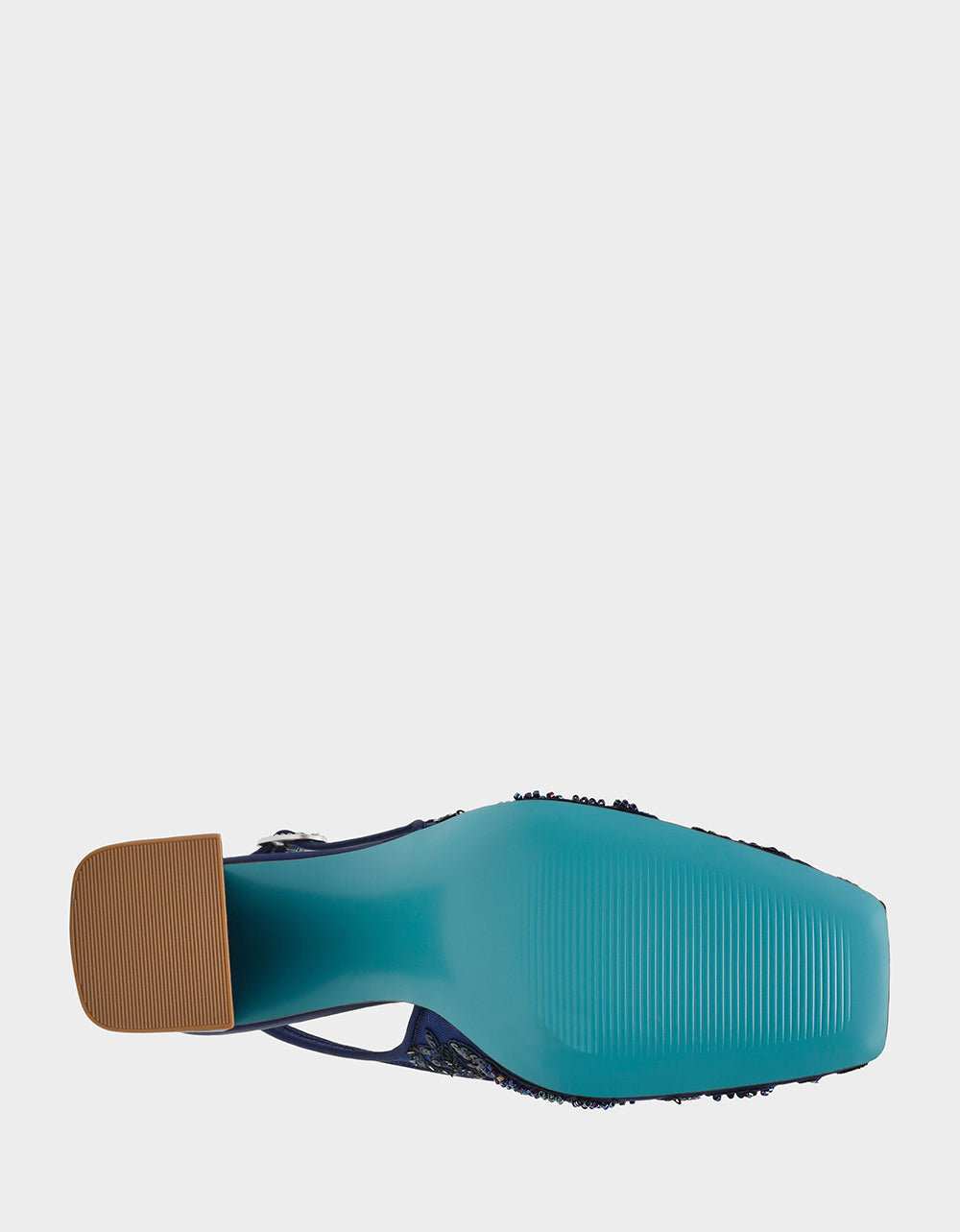 NINAH NAVY Square-Toe Slingback Mesh Block Heels