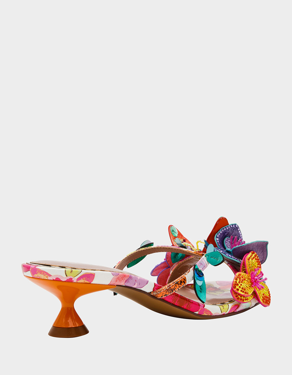 BEATRIZ WHITE MULTI Women's Floral Rhinestone Kitten Heel