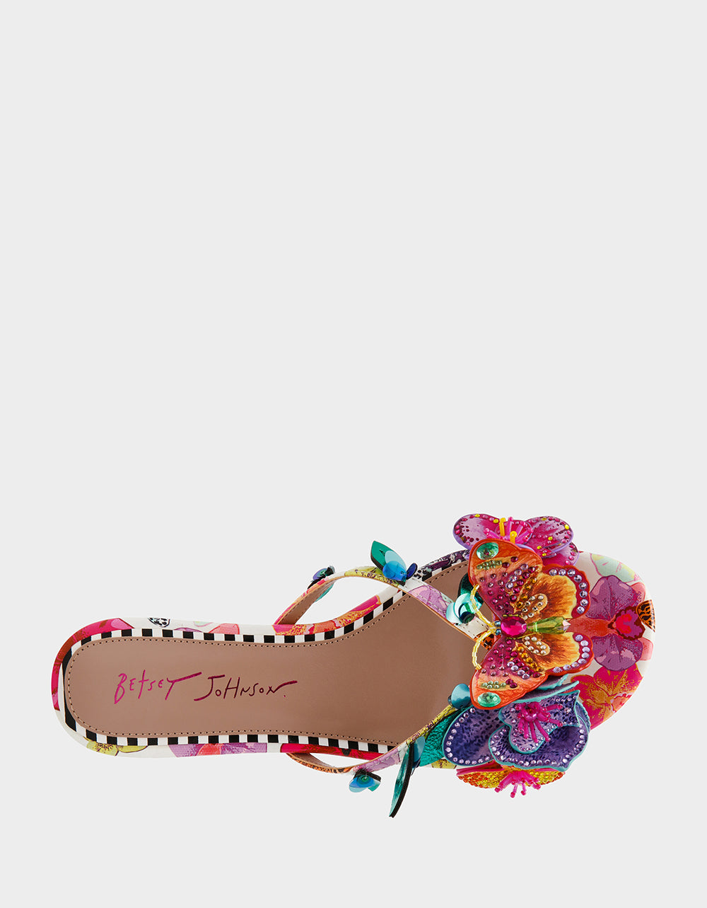 BEATRIZ WHITE MULTI Women's Floral Rhinestone Kitten Heel