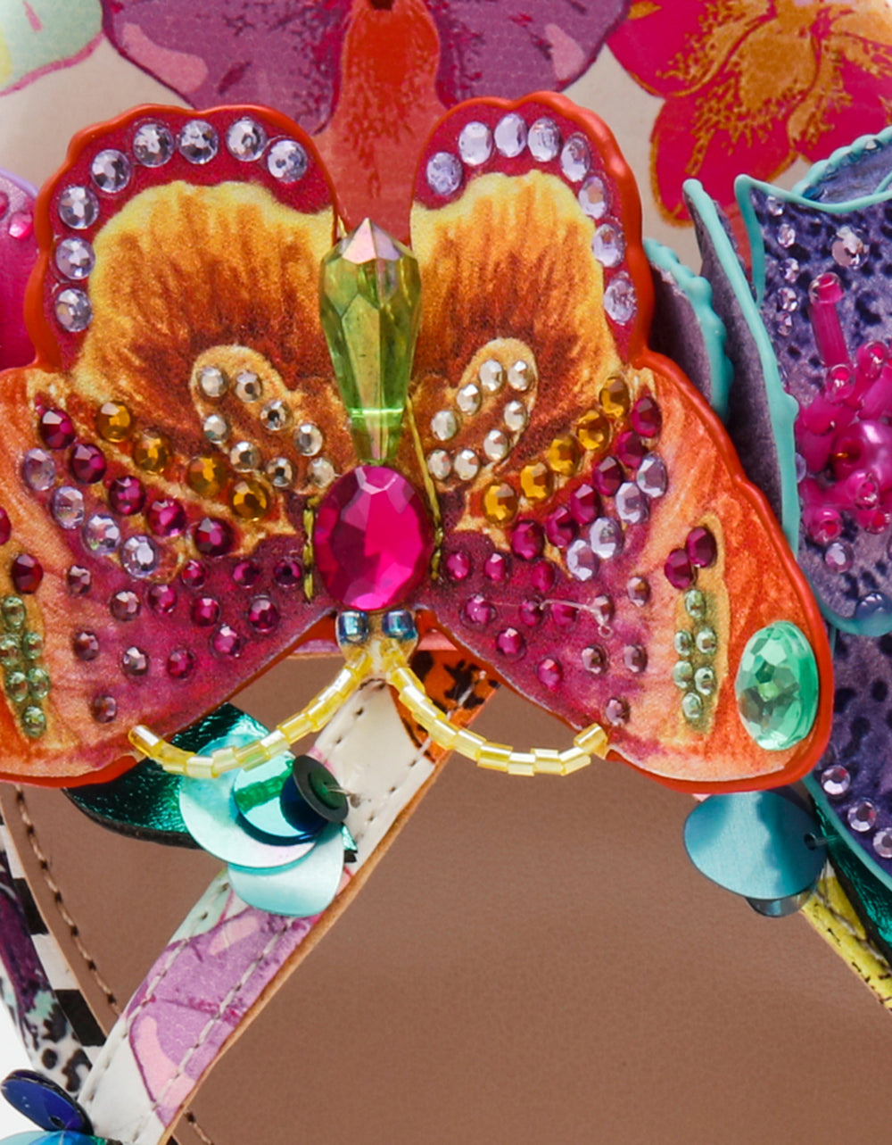 BEATRIZ WHITE MULTI Women's Floral Rhinestone Kitten Heel