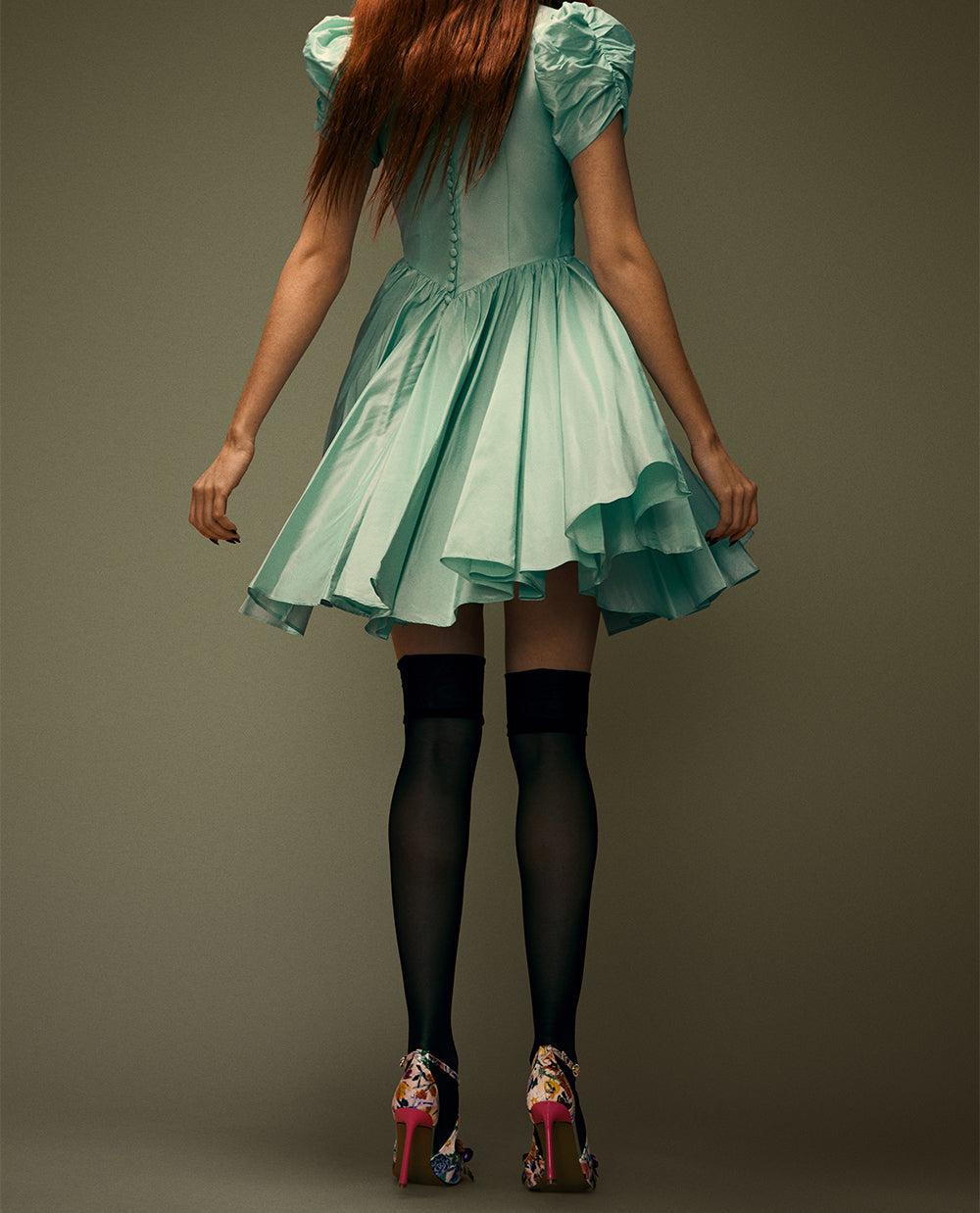 MIKAH PALE PINK FLORAL Square-Toe Strappy Heel