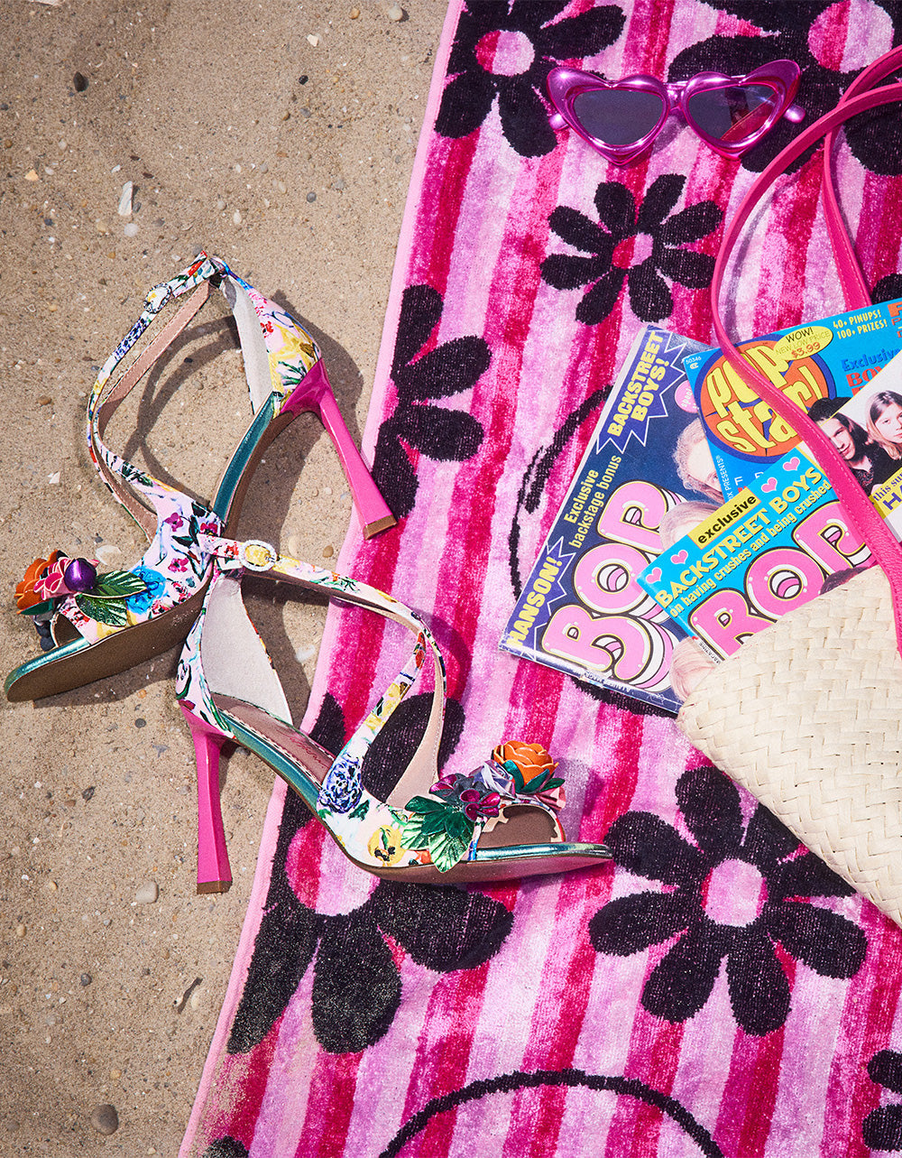 MIKAH PALE PINK FLORAL Square-Toe Strappy Heel