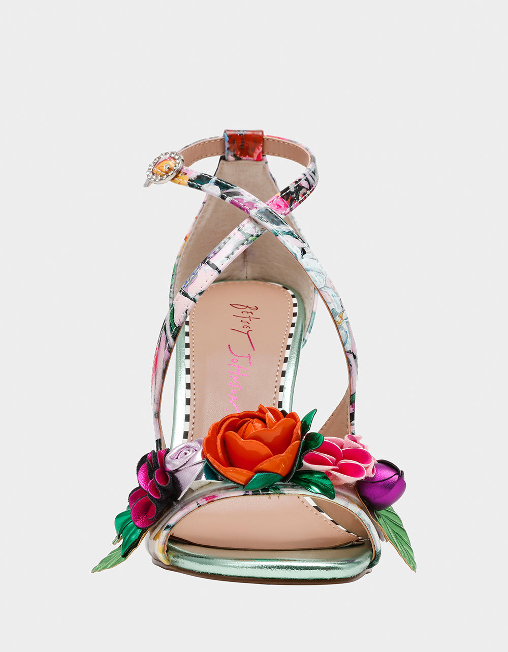 MIKAH PALE PINK FLORAL Square-Toe Strappy Heel