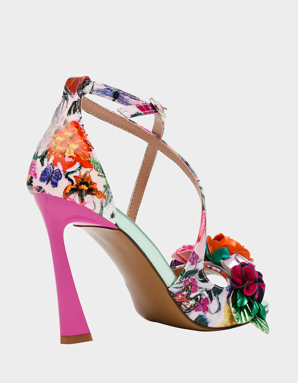 MIKAH PALE PINK FLORAL Square-Toe Strappy Heel