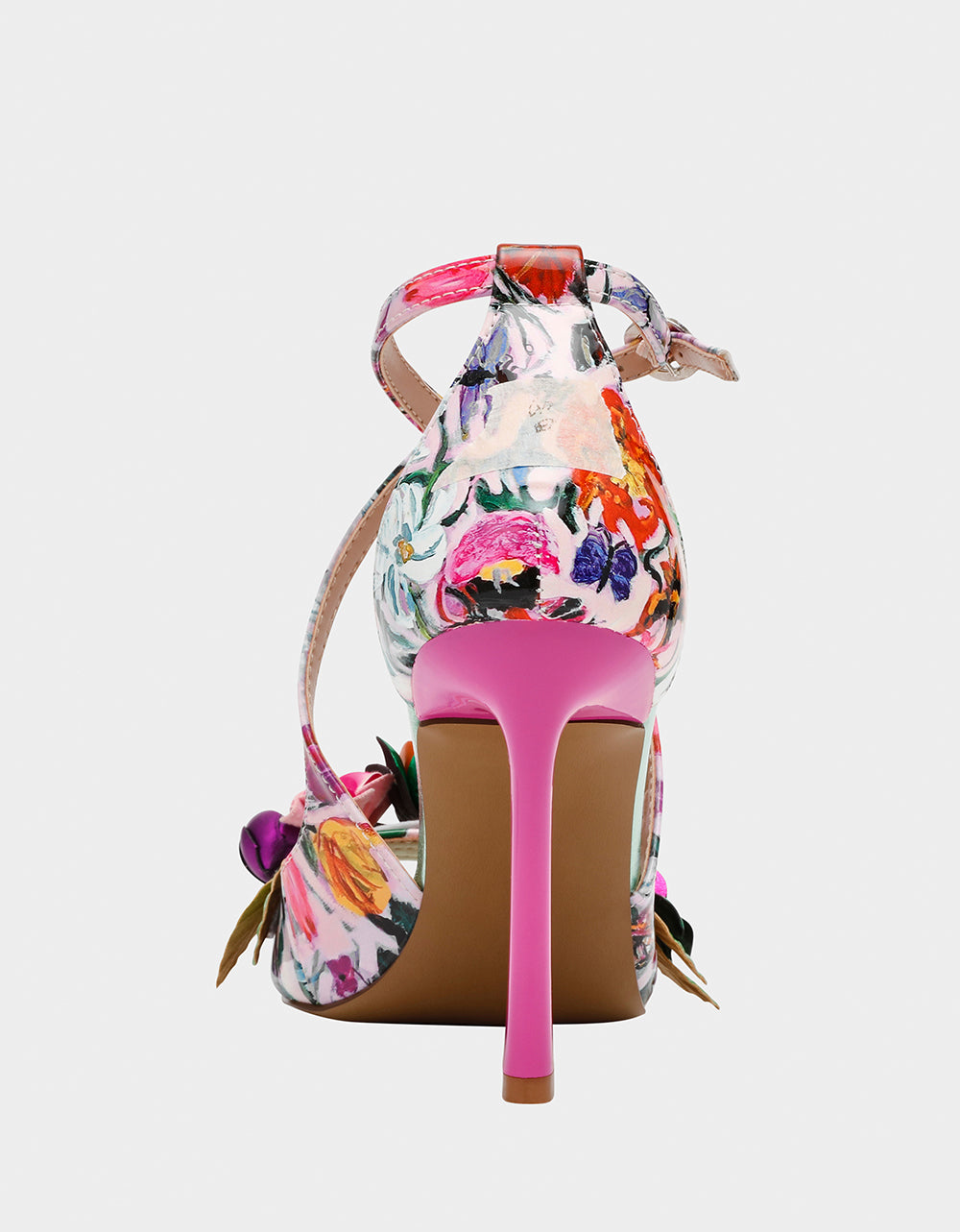 MIKAH PALE PINK FLORAL Square-Toe Strappy Heel