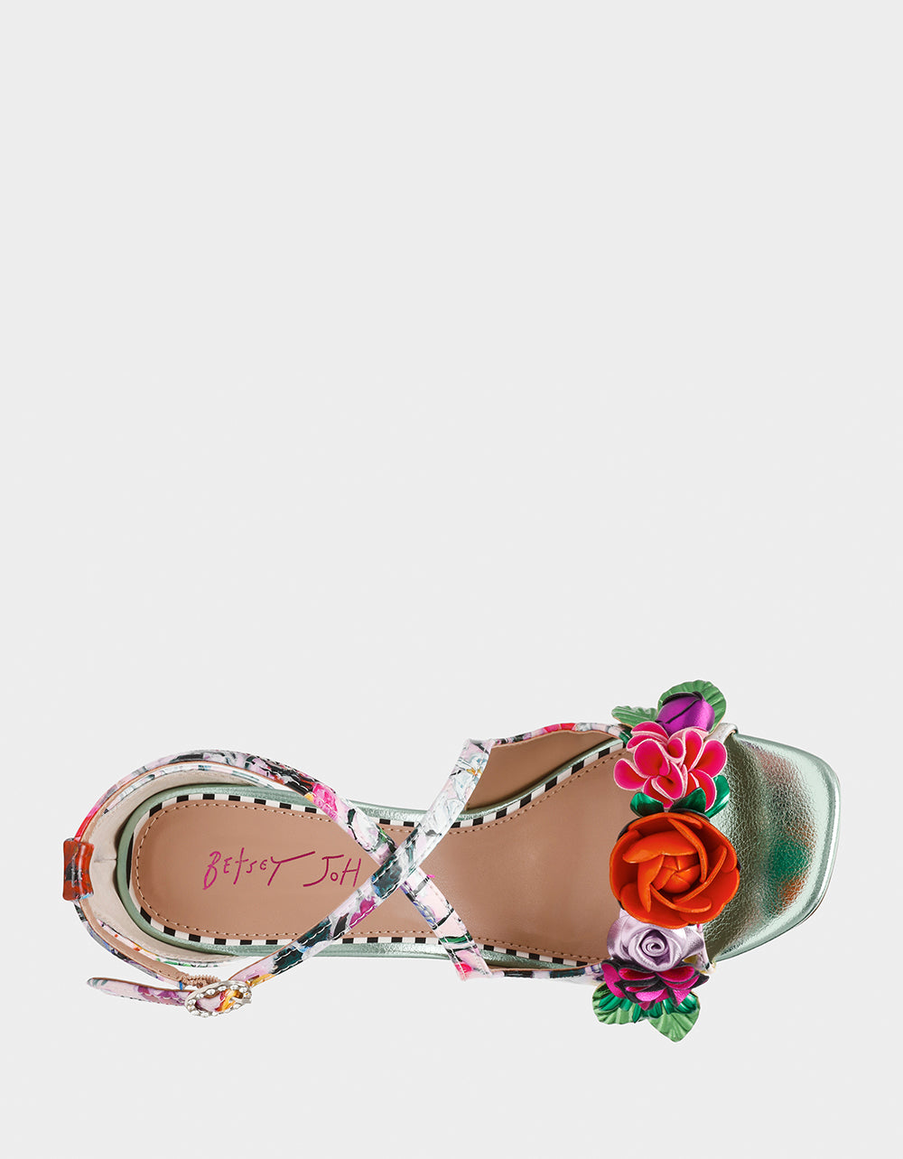 MIKAH PALE PINK FLORAL Square-Toe Strappy Heel