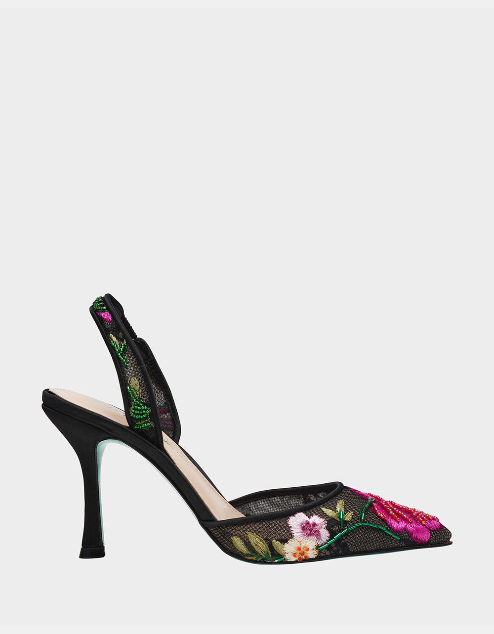 APRIL BLACK MULTI FLORAL Pointed-Toe Slingback Pump Heels