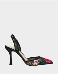 APRIL BLACK MULTI FLORAL Pointed-Toe Slingback Pump Heels