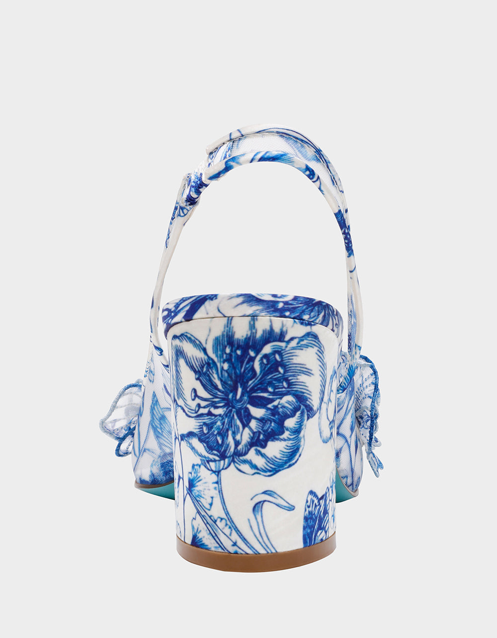 PETRA WHITE/BLUE FLORAL Slingback Floral Mesh Block Heel