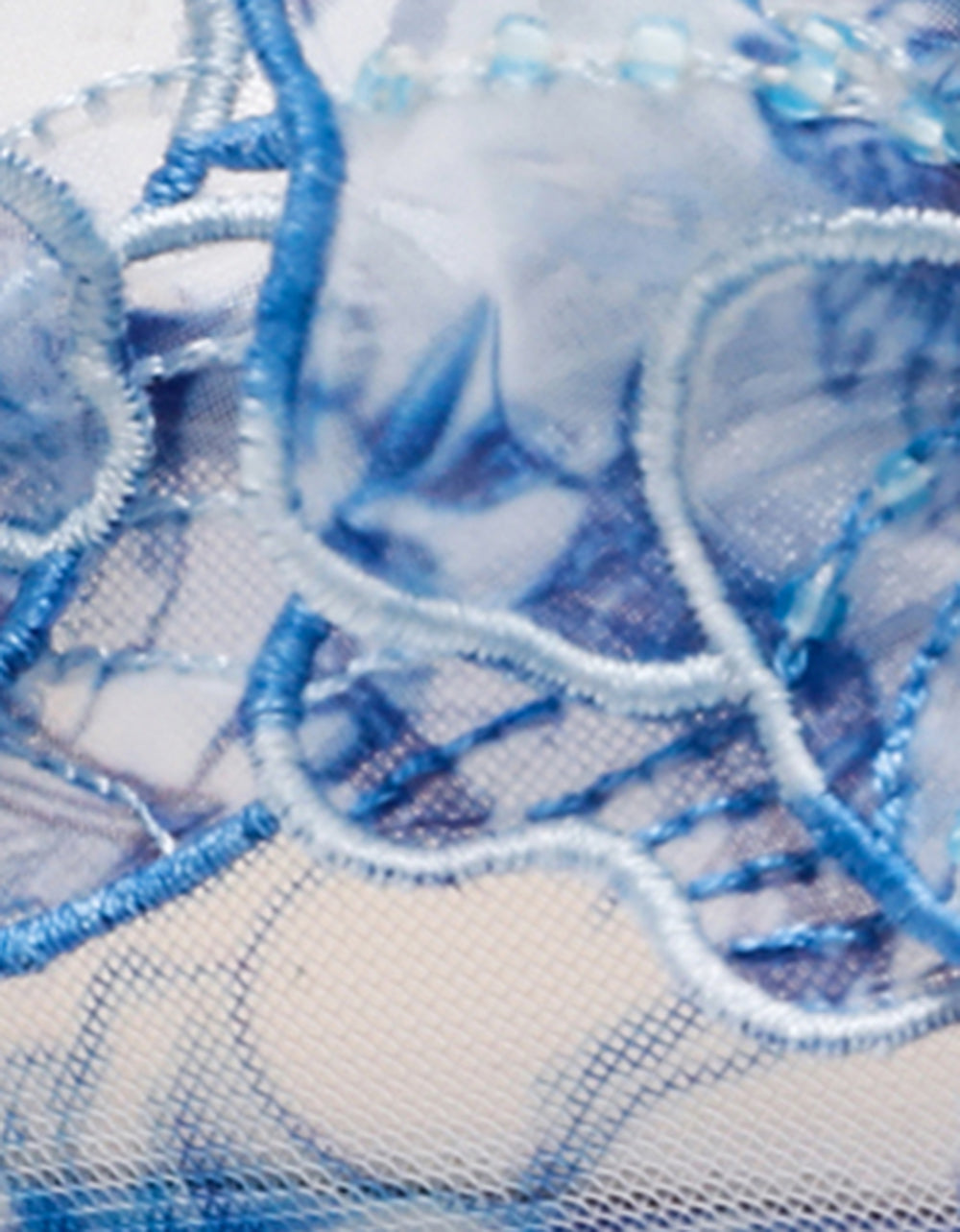 PETRA WHITE/BLUE FLORAL Slingback Floral Mesh Block Heel