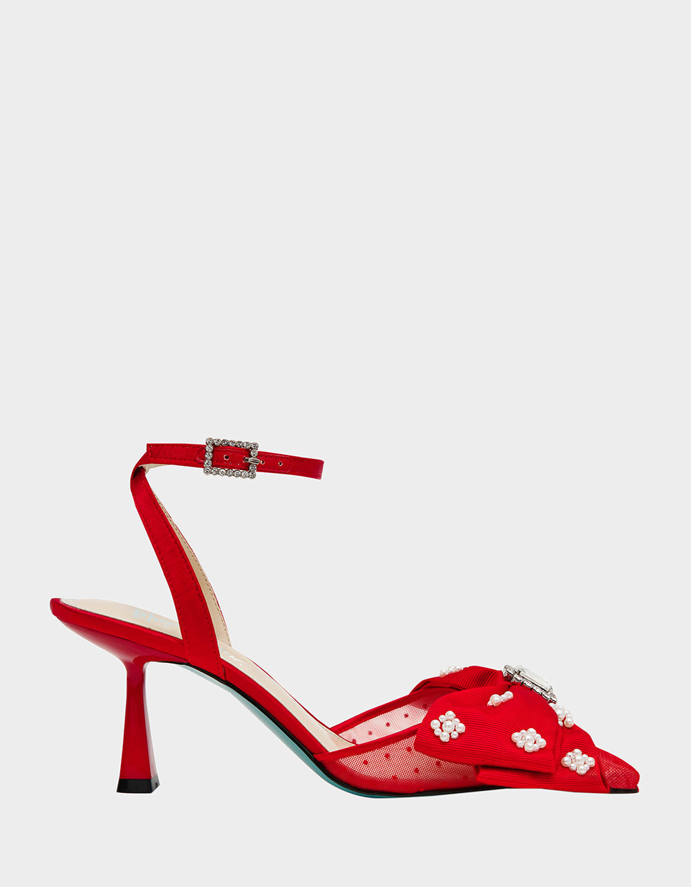 MARK RED Pointed-Toe Mesh Pump Rhinestone Bow Women's Heel