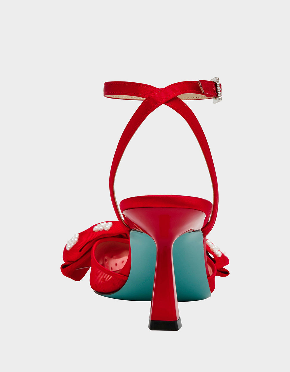 MARK RED Pointed-Toe Mesh Pump Rhinestone Bow Women's Heel