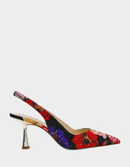 CLARK HEELS BLACK FLOWER MULTI Slingback Women's Kitten Heel