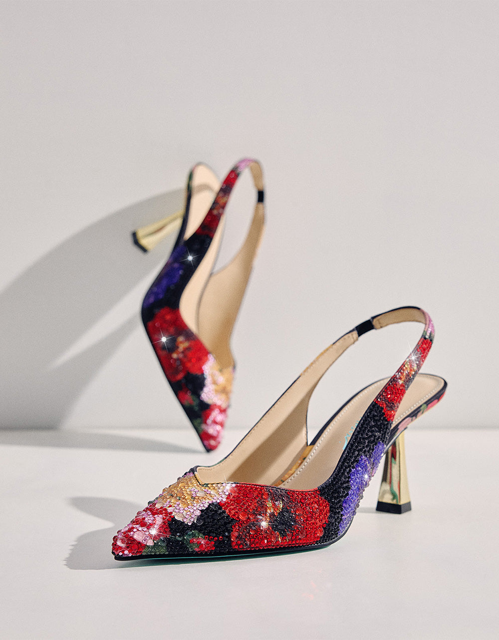 CLARK HEELS BLACK FLOWER MULTI Slingback Women's Kitten Heel