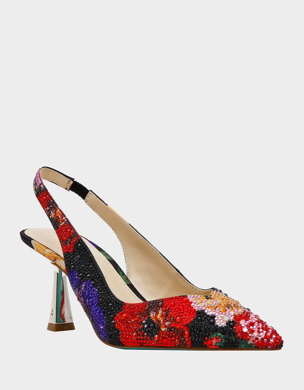CLARK HEELS BLACK FLOWER MULTI Slingback Women's Kitten Heel