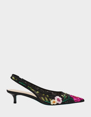 FELIX BLACK MULTI FLORAL Pointed-Toe Slingback Pump Kitten Heel