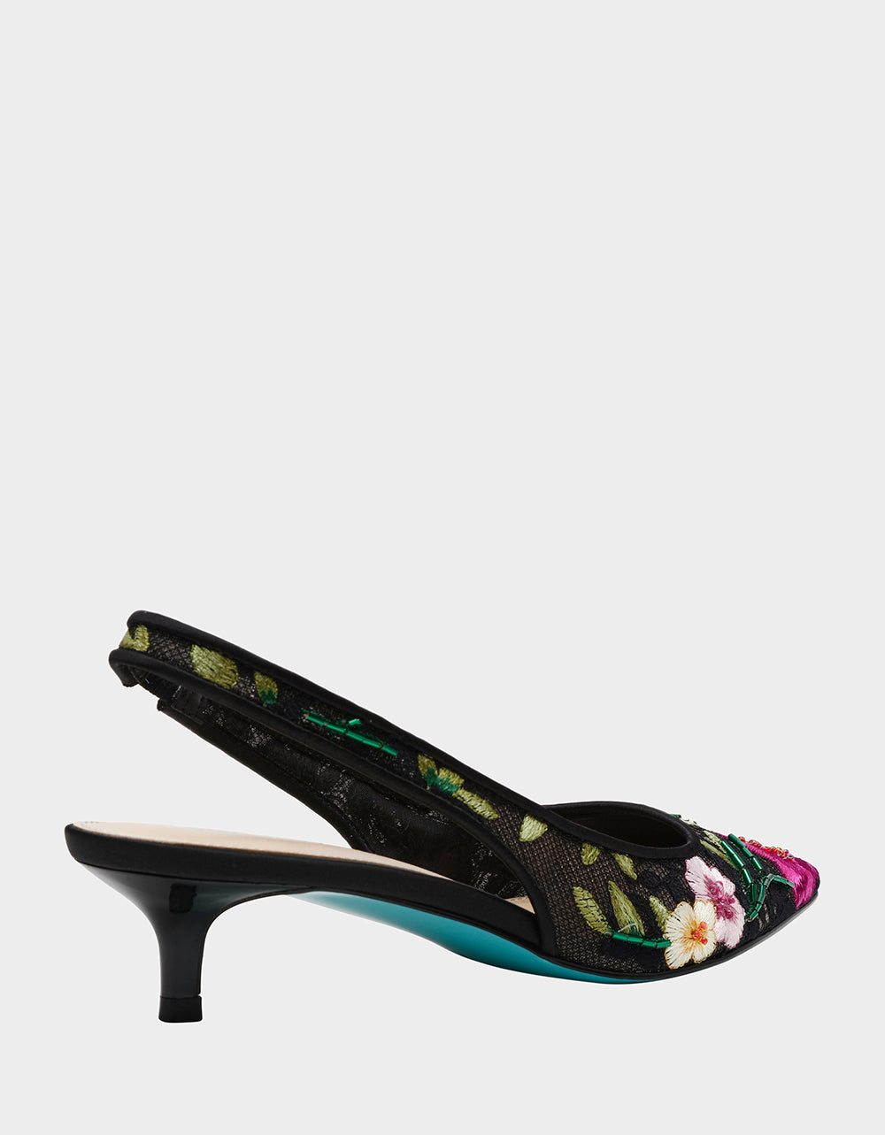 FELIX BLACK MULTI FLORAL Pointed-Toe Slingback Pump Kitten Heel