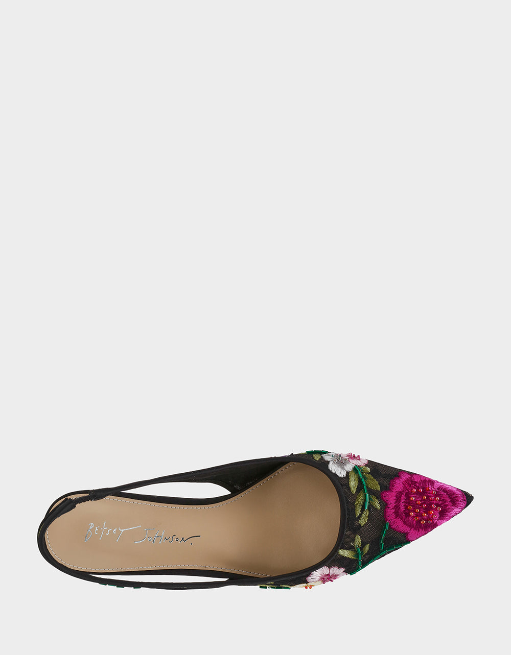 FELIX BLACK MULTI FLORAL Pointed-Toe Slingback Pump Kitten Heel