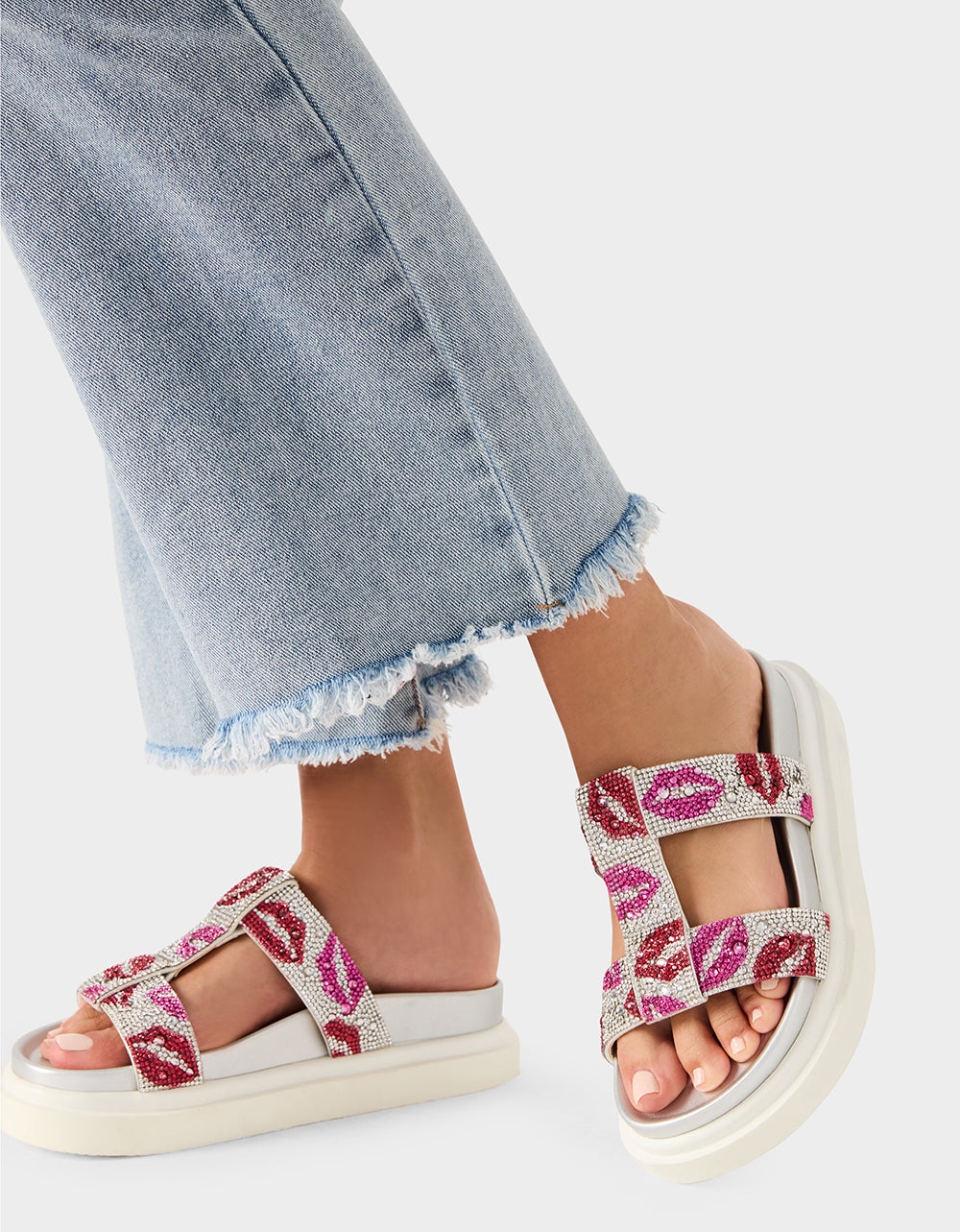 BILLY MULTI LIPS Women's Footbed Slip-On Lip Print Sandal