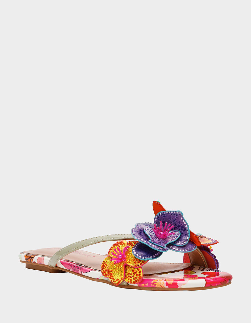 NICOLLE WHITE MULTI Women's Flat Floral Butterfly Slip-On Sandal