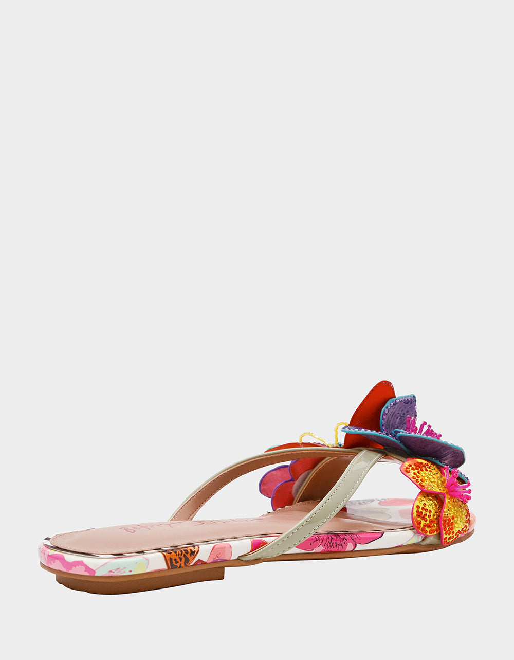 NICOLLE WHITE MULTI Women's Flat Floral Butterfly Slip-On Sandal