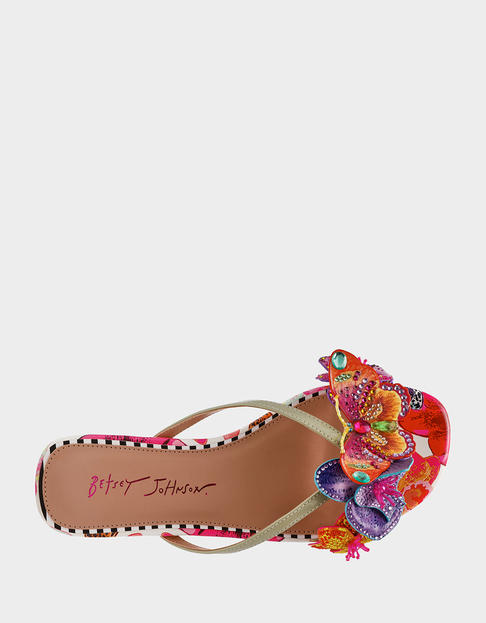 NICOLLE WHITE MULTI Women's Flat Floral Butterfly Slip-On Sandal