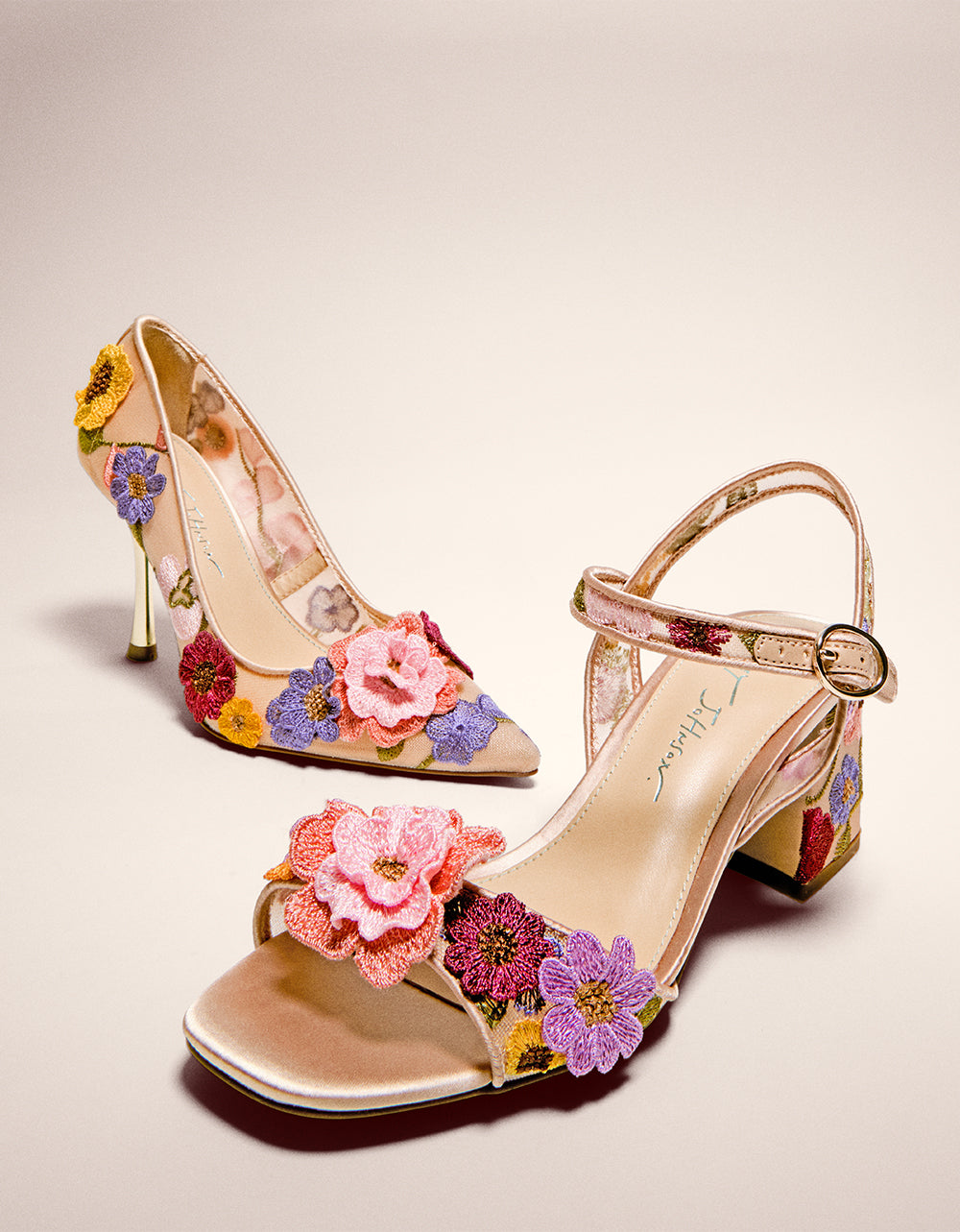 AIMEY NUDE FLORAL Pointed-Toe Stiletto Pump Heel
