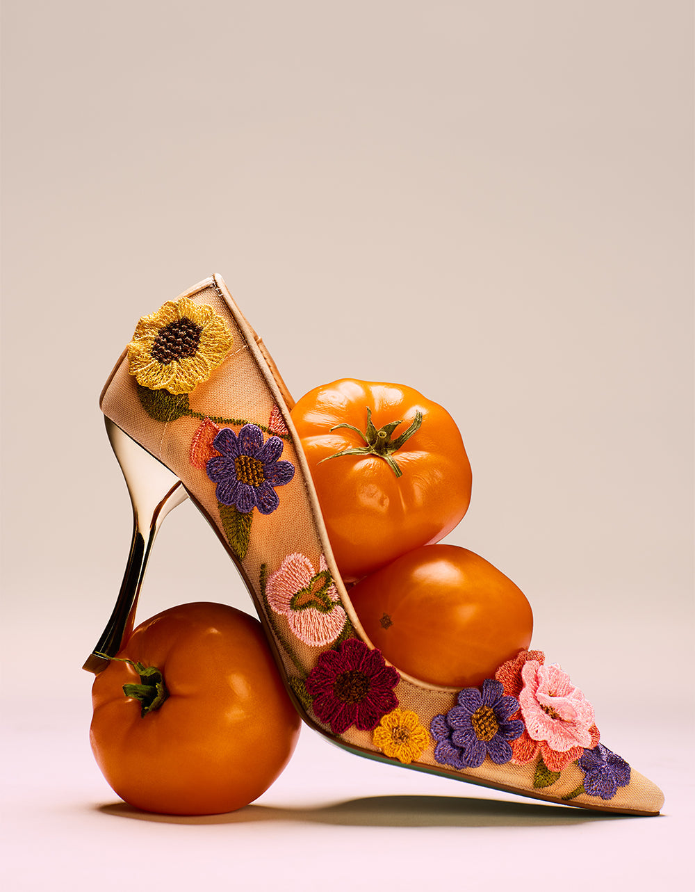 AIMEY NUDE FLORAL Pointed-Toe Stiletto Pump Heel