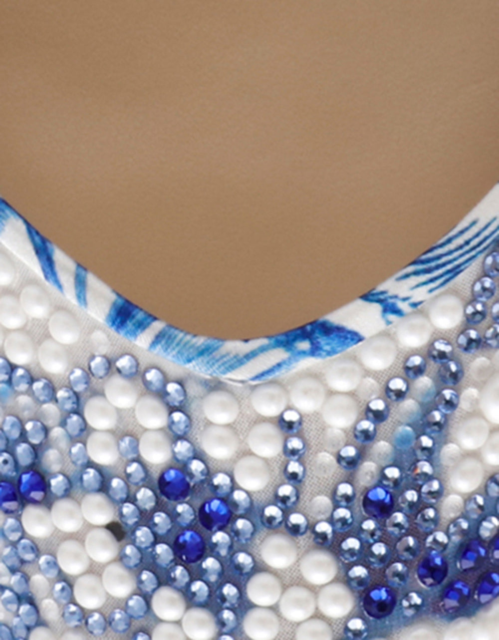 CLARK HEELS WHITE/BLUE FLORAL Women's Sling-Back Mesh Rhinestone Heel