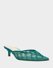 ELLIS EMERALD Pointed-Toe Mesh Embellished Mule Women's Kitten Heel