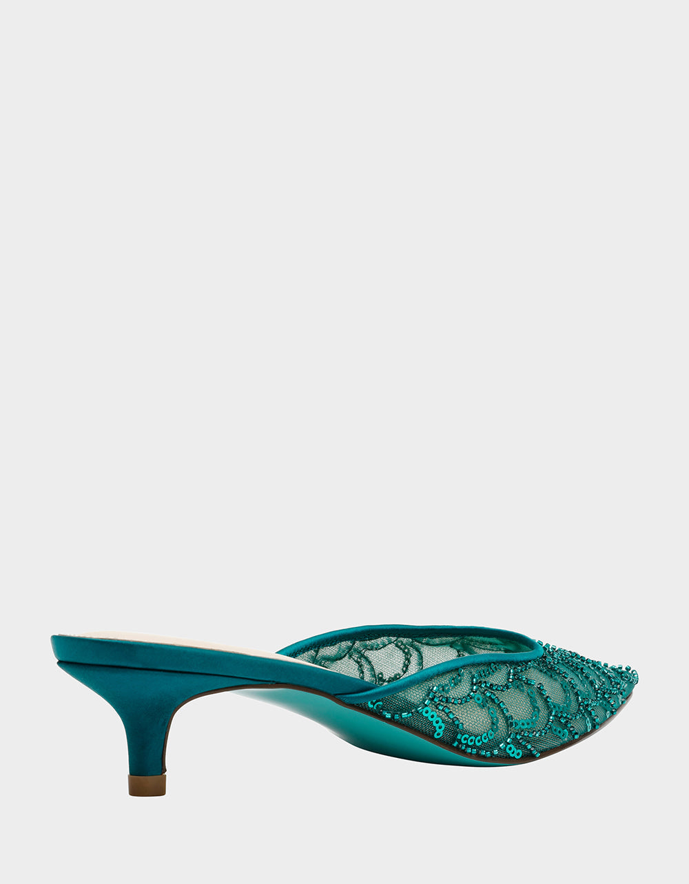 ELLIS EMERALD Pointed-Toe Mesh Embellished Mule Women's Kitten Heel