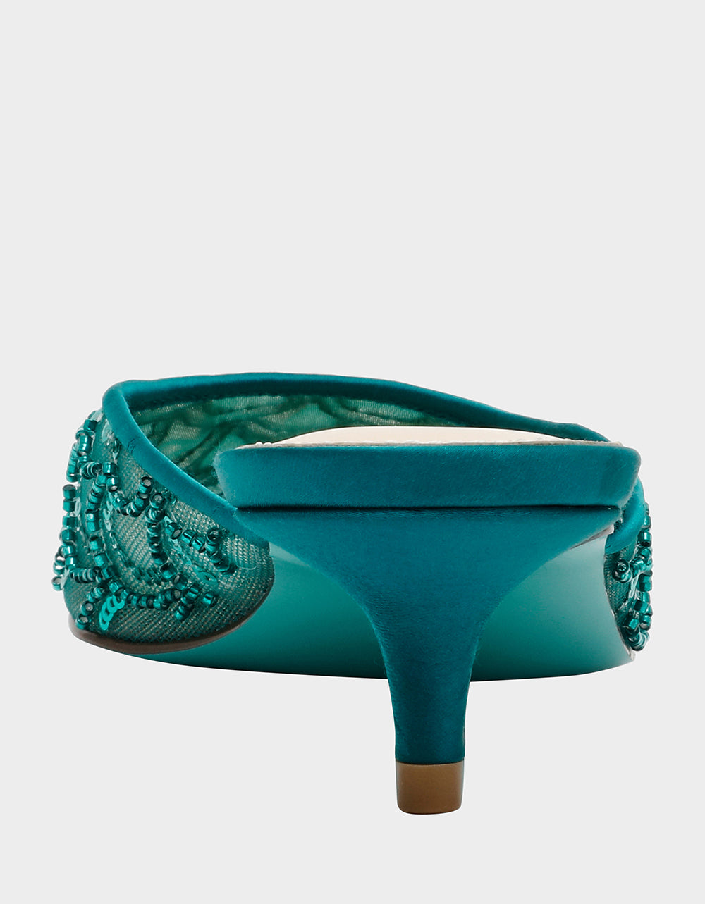 ELLIS EMERALD Pointed-Toe Mesh Embellished Mule Women's Kitten Heel