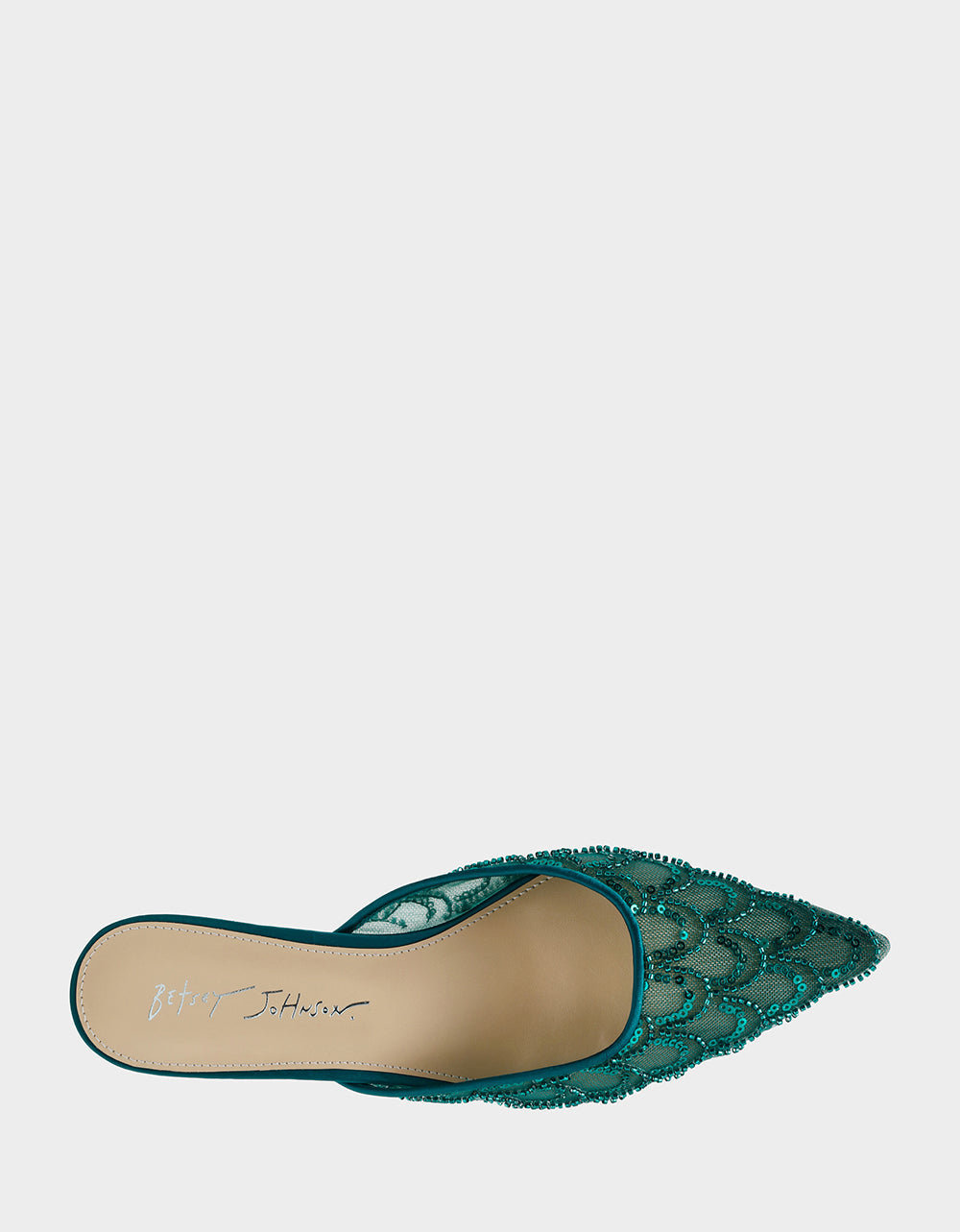 ELLIS EMERALD Pointed-Toe Mesh Embellished Mule Women's Kitten Heel