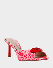 CASIDY PINK MULTI Women's Heart Print Mule Heel with Rhinestone Lip