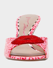 CASIDY PINK MULTI Women's Heart Print Mule Heel with Rhinestone Lip