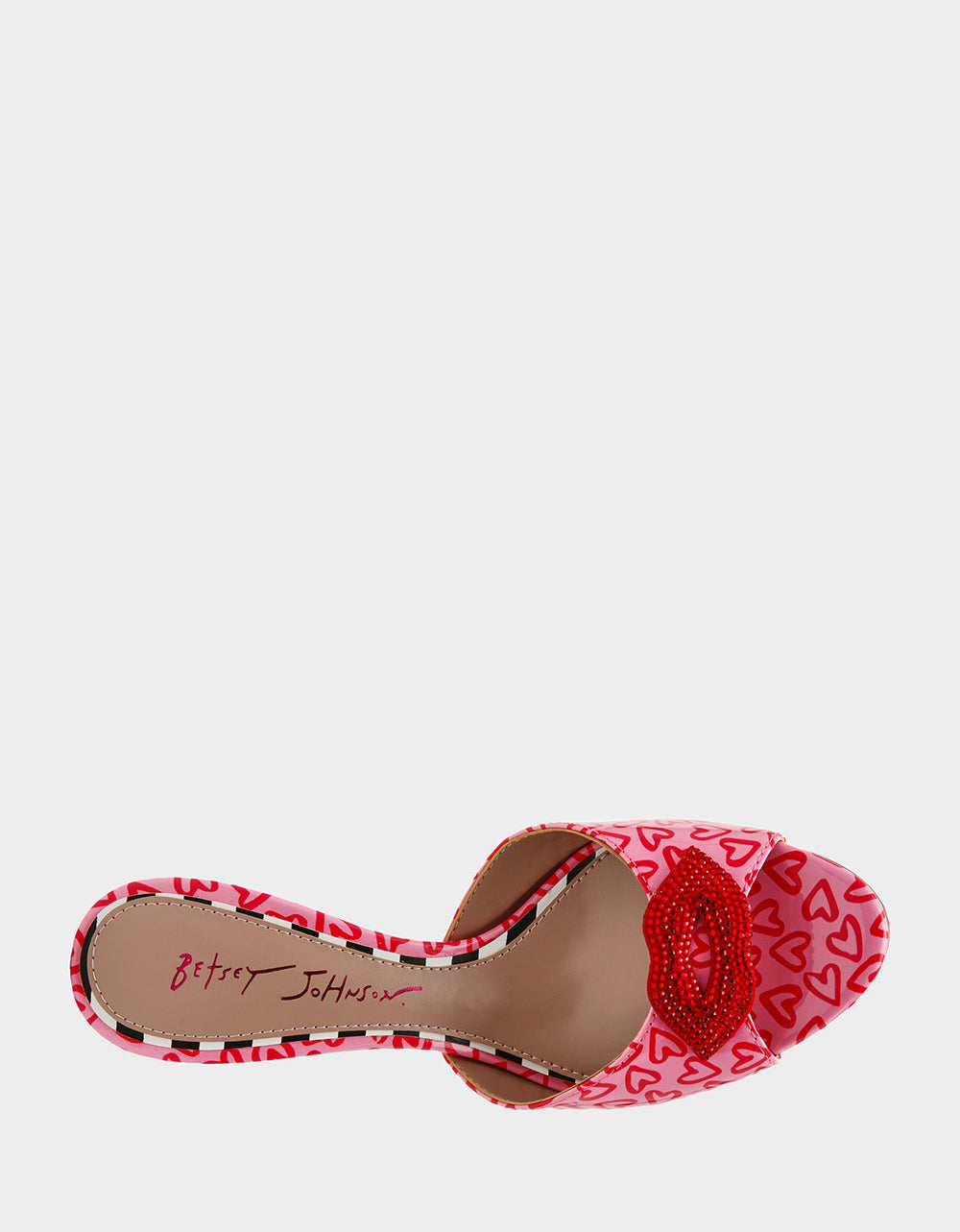 CASIDY PINK MULTI Women's Heart Print Mule Heel with Rhinestone Lip